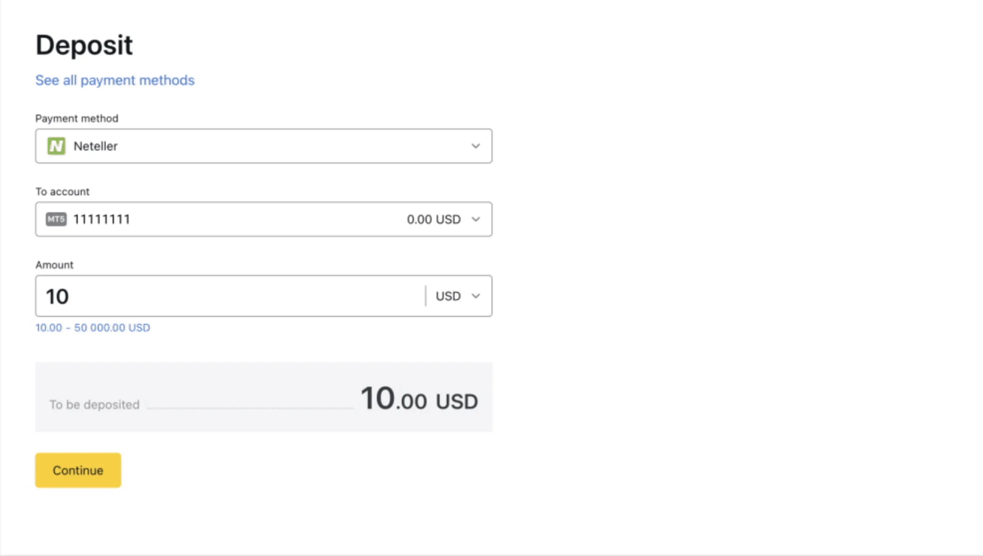 Deposit Funds into Your Exness Account资金存入你的，帐户 