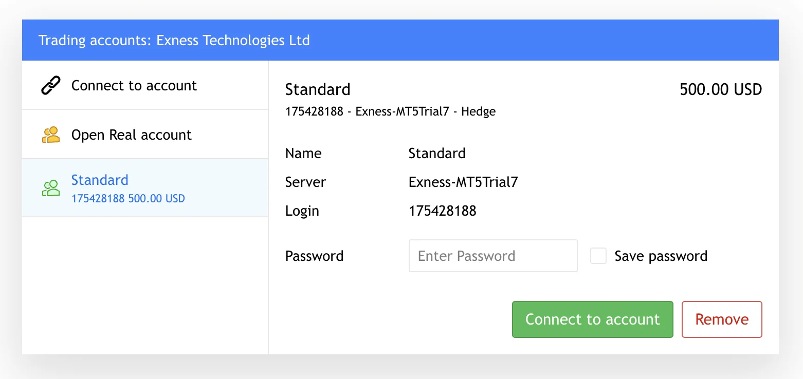 Logging into Exness Account on MT5登录到，帐户上的 MT5 