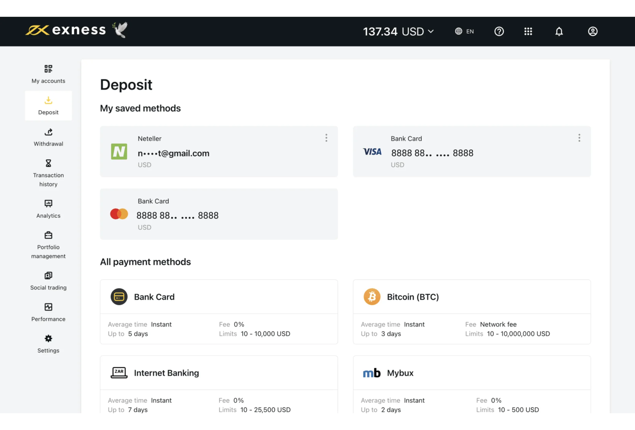 Exness Payment Methods  带你财富自由，付款方式 